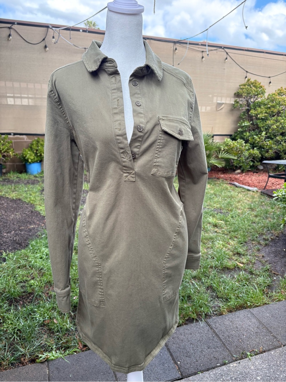 Michael Stars Olive Green Utility Shirt Dress S Cotton Stretch Safari Military
